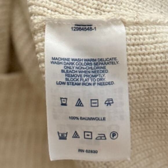 LANDS' END 100% Cotton Thermal Knit Longline Cardigan Sweater Cream Space Dye L - Picture 4 of 5